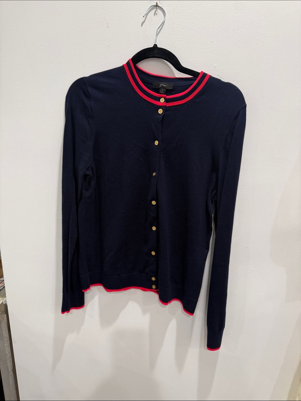 Brooks Brothers Navy Blue Cardigan with Pink Trim